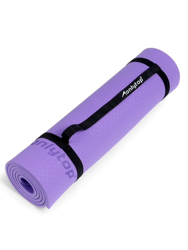 Коврик для фитнеса и йоги ONLYTOP, 183x61x 0,8 см, цвет фиолетовый/темно-фиолетовый