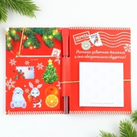 Подарочный набор новогодний &laquo;Северная почта&raquo;, блок бумаги 30 л, ручка синяя паста 1.0 мм и 5 шт наклеек