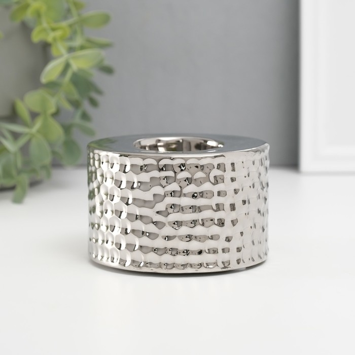 Подсвечник керамика на 1 свечу "Капли дождя на песке" d=4 см серебро 9х9х6 см