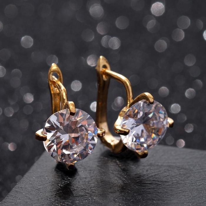 Серьги со стразами «Большой бриллиант», цвет белый в золоте Серьги со стразами «Большой бриллиант», цвет белый в золоте