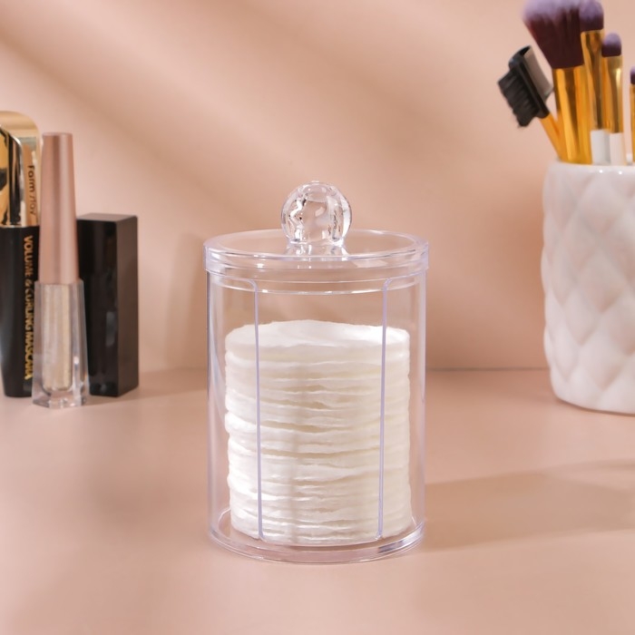 Органайзер для ватных дисков, с крышкой, d = 6,7 × 11 см, цвет прозрачный Органайзер для ватных дисков, с крышкой, d = 6,7 × 11 см, цвет прозрачный