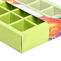 Коробка для 9 конфет с обечайкой , " 8 марта" 13,8 х 13,8 х 3,8. Кондитерская упаковка