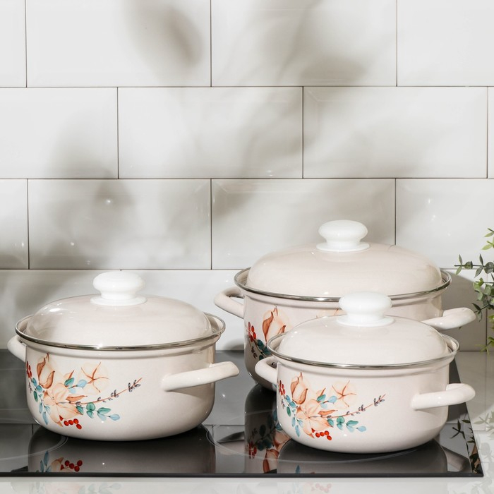 Набор эмалированных кастрюль &laquo;Унесенные ветром&raquo;, 3 предмета: 1.5 л, 2 л, 3 л, индукция