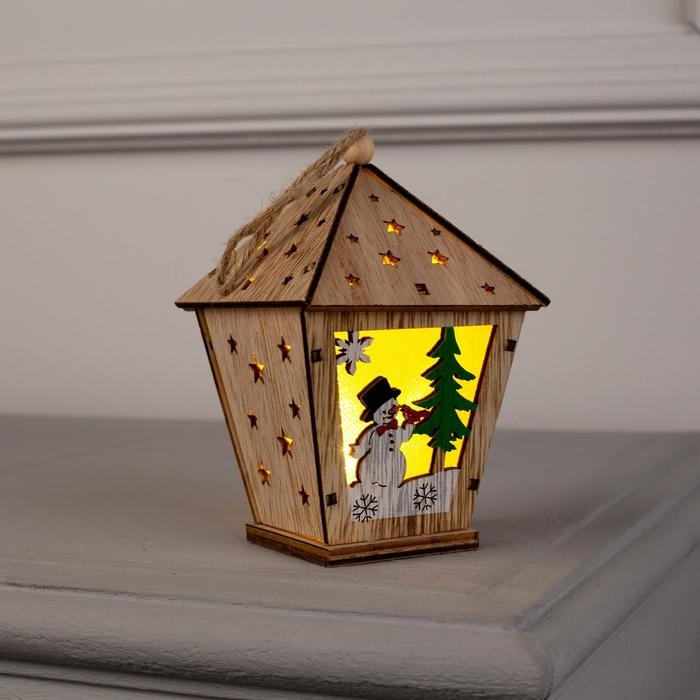 Ёлочная игрушка &laquo;Фонарь со снеговиком&raquo;, от батареек, свечение тёплое белое