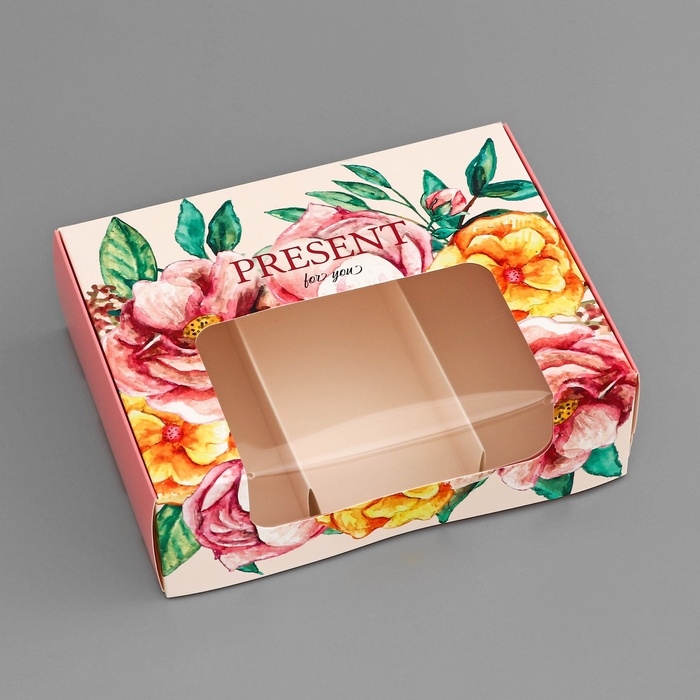 Коробка складная, под 3 эклера, кондитерская упаковка Коробка складная, под 3 эклера, кондитерская упаковка "Подарок для тебя", 20 х 15 х 6 см