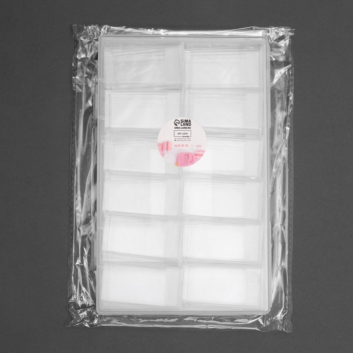 Набор баночек для рукоделия, 24 шт, 1 &times; 2,5 &times; 5 см, в контейнере, 18 &times; 11 &times; 3 см, цвет прозрачный