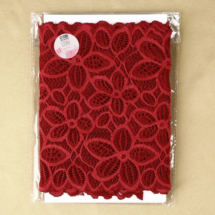 Кружевная эластичная ткань, 180 мм &times; 2,7 &plusmn; 0,5 м, цвет бордовый