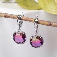 Серьги со стразами &laquo;Иллюзион&raquo; плавный квадрат, цвет малиново-жёлтый в серебре