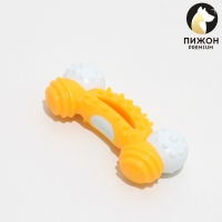 Игрушка двухслойная (твердый и мягкий пластик) "Изогнутая кость", 13 см желтая