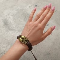 Браслет кожа &laquo;Стиль&raquo; сова, цвет коричневый в чернёном золоте, d=6 см