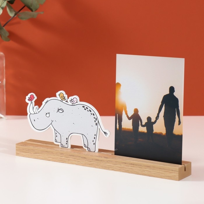 Фоторамка дерево, акрил 10х15 см "Носорог с птичками" 4х27,3х14 см