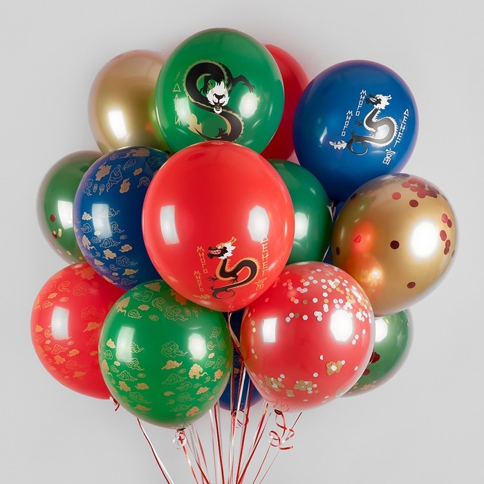 Шар латексный 12" &laquo;Дракон на удачу&raquo; пастель, 5 ст., набор 25 шт., МИКС