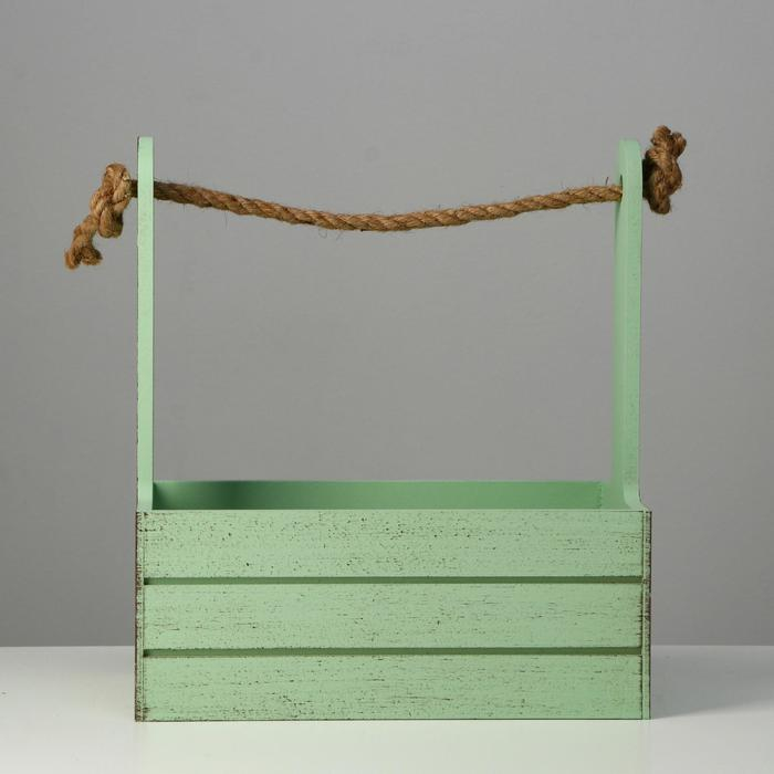 Кашпо деревянное 25.5&times;15&times;30 см "Прованс", ручка канат, зелёный
