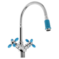 Смеситель для кухни Accoona A4882M, двухрычажный, с гибким изливом, синий/хром Смеситель для кухни Accoona A4882M, двухрычажный, с гибким изливом, синий/хром