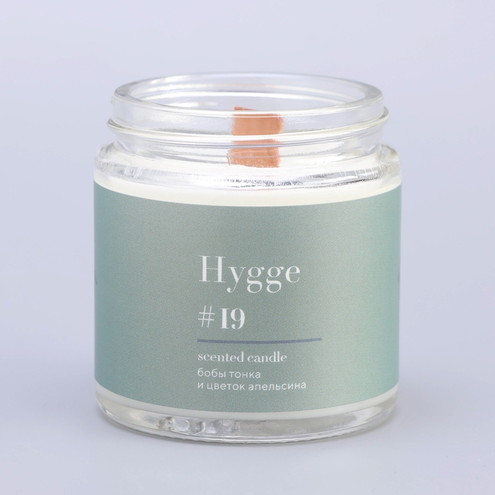 Свеча ароматическая "Hygge" #19 Бобы тонка и цветок апельсина, соевый воск, в банке, 90 г