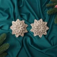 Украшение ёлочное "Цветы многослойные блеск" (набор 2 шт) на зажимах, 11х11 см, золото Украшение ёлочное "Цветы многослойные блеск" (набор 2 шт) на зажимах, 11х11 см, золото