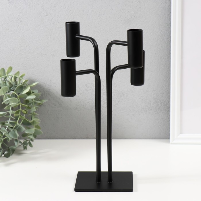 Подсвечник металл на 4 свечи "Городские фонари" d=2 см чёрный 17,5х17,5х33 см