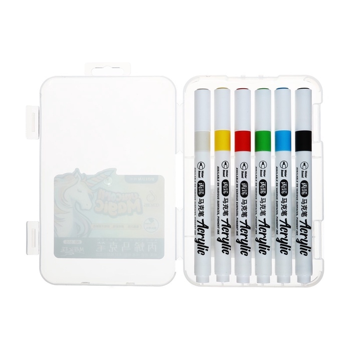 Набор маркеров акриловых 6 цветов, круглый наконечник, для любой поверхности Набор маркеров акриловых 6 цветов, круглый наконечник, для любой поверхности