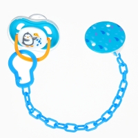 Набор: Соска - пустышка с держателем &laquo;Пингвин&raquo;, анатомическая +6 мес, цвет голубой