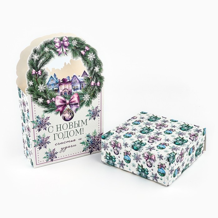 Коробка новогодняя складная &laquo;Новогодний венок&raquo; 18.4 х 30.4 х 7.3 см, Новый год