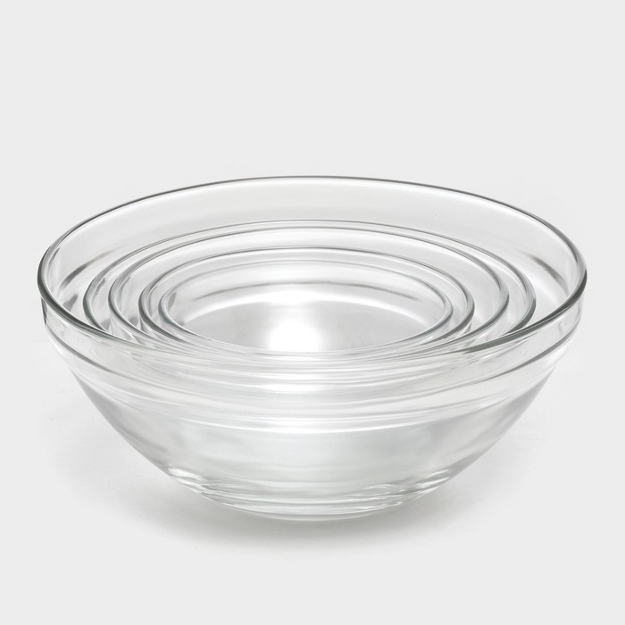 Салатники Доляна &laquo;Классика&raquo;, с крышками, набор 5 шт.: 900 /500/350/200/130 мл, стекло, зелёные