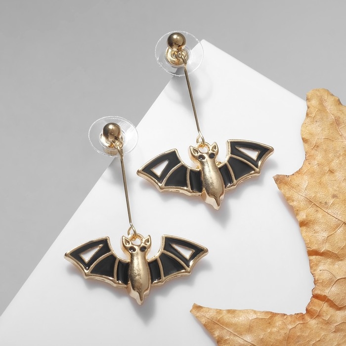 Серьги эмаль «Летучая мышь», цвет чёрный в золоте Серьги эмаль «Летучая мышь», цвет чёрный в золоте