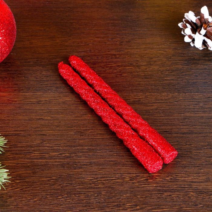Набор свечей витых, 1,5х 15 см, 2 штуки, блестка, красный