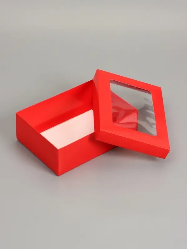 Коробка складная, крышка-дно, с окном, красная, 24 х 17 х 8 см