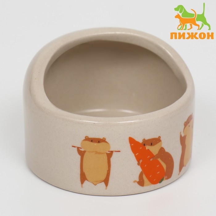 Миска керамическая "Хомяки" 65мл, 6,3 х 4,5 см, бежевая с принтом