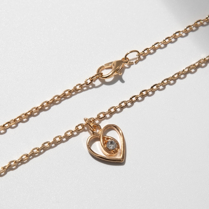 Гарнитур 3 предмета: серьги, кулон, кольцо, размер МИКС (16-18) &laquo;Сердце&raquo;, цвет белый в золоте, 40 см