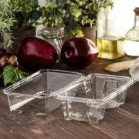 Контейнер одноразовый с неразъёмной крышкой ПР-ПК62С2, 2 секции, пластик, 18.8&times;13.8 см, прозрачный