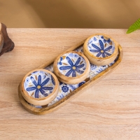 Набор розеток на подносе "Васильки" (3 шт) дерево манго 33,5х13х6,5 см