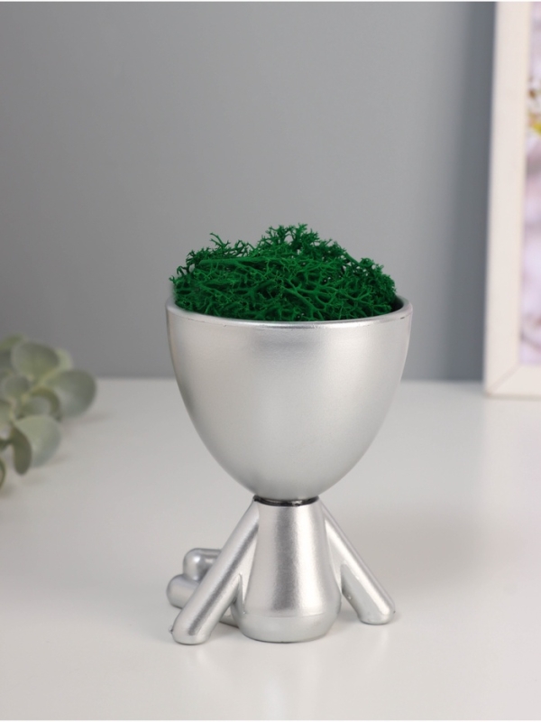 Кашпо пластиковое "Мистер Грин йог" 10,5*7,5*7,3 см серебро