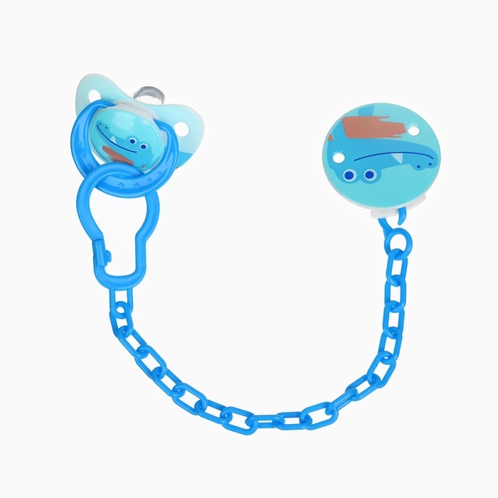 Набор: Соска - пустышка с держателем &laquo;Крокодил&raquo;, классичекая, +6 мес, цвет синий