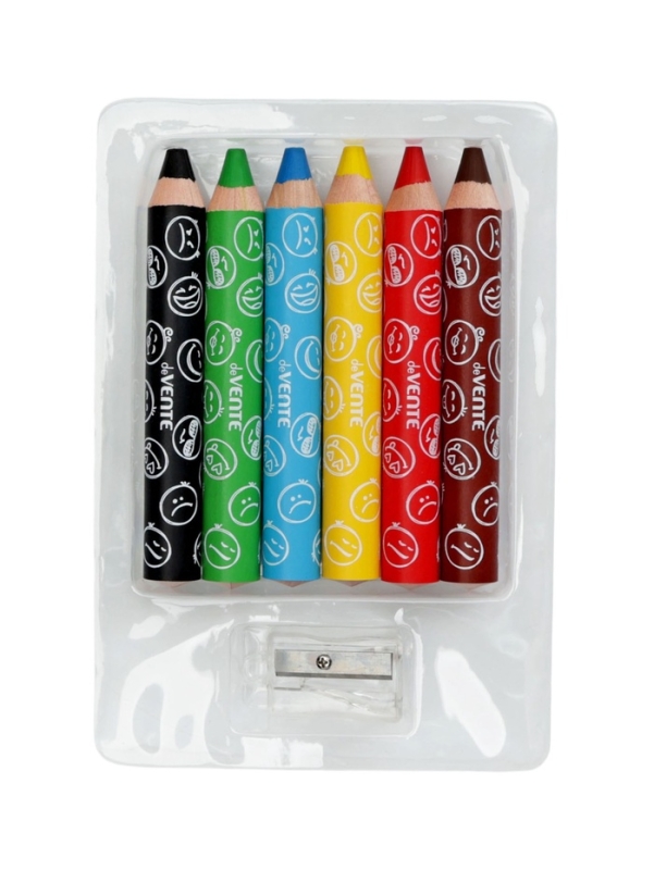 Карандаши акварельные 6 цветов, мини deVENTE Jumbo 3 в 1 супер мягкие, d-14.7 мм; L-110 мм с точилкой