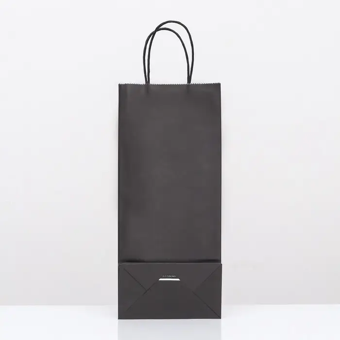 Пакет крафт под бутылку, чёрный,14&times;8&times;32 см