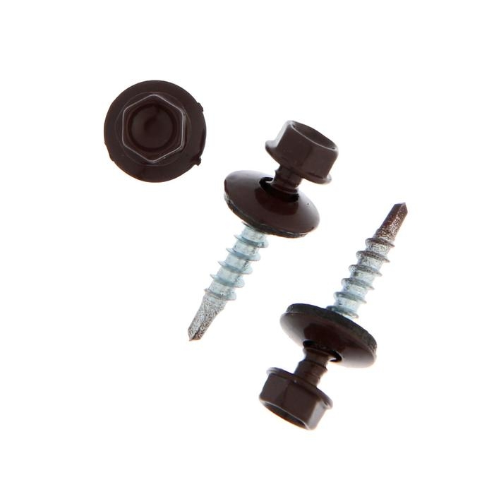 Саморезы кровельные ТУНДРА krep с буром 4.8x28 мм, темно-коричневый 60 шт.