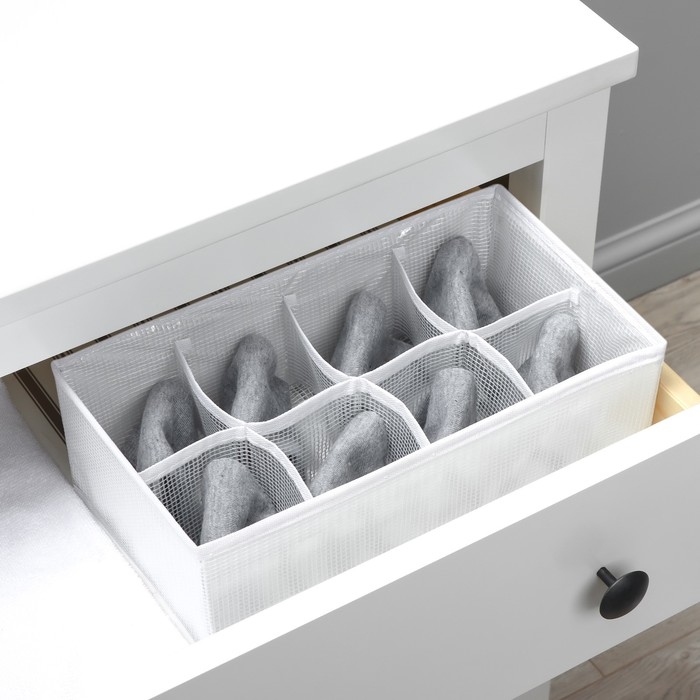 Органайзер для хранения белья LaDо́m, 8 ячеек, 28&times;16&times;10 см, цвет белый