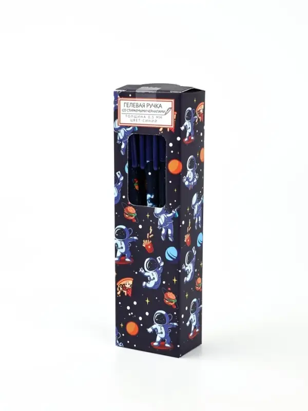 Ручка пластик пиши-стирай с колпачком "Космонавт", синяя паста, гелевая 0,5 мм