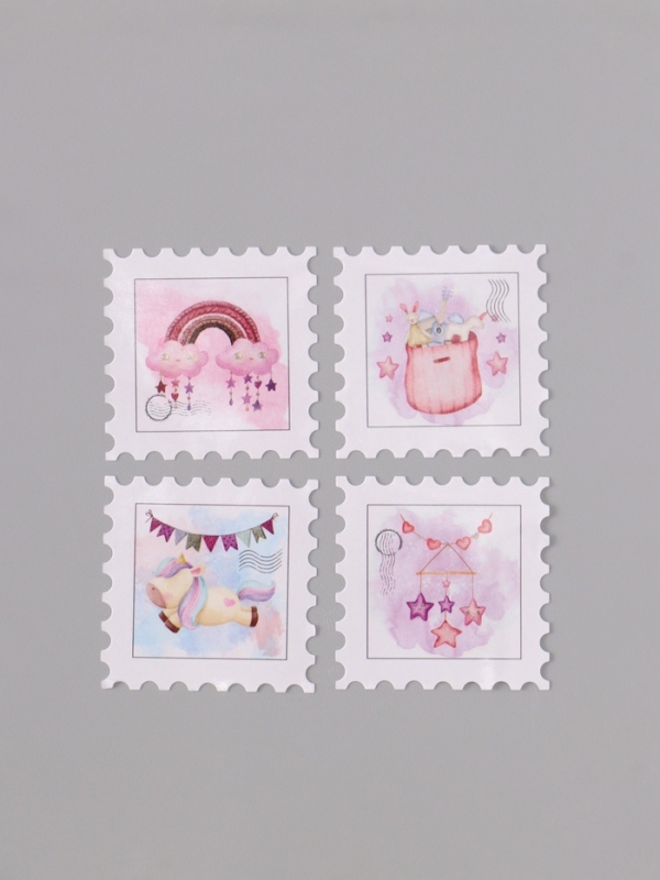 Наклейка бумага "Марки. Для малышек" 3х3 см 200 шт в рулоне