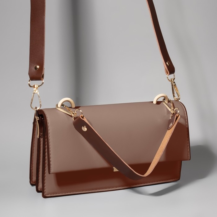 Ручка для сумки из натуральной кожи, с карабинами, 30 &plusmn; 2 см &times; 2,5 см, цвет коричневый/золотой