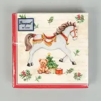 Салфетки бумажные трёхслойные &laquo;Новогодняя лошадка. кремовый фон&raquo;, 24х24, 25 шт