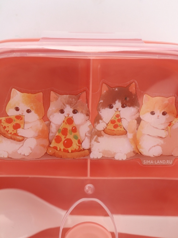 Ланч-бокс с клапаном, 3 секции, "Котята", 14 х 14 х 5 см