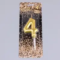 Свеча в торт &laquo;Европейская&raquo;, цифра 4, 6 см, золото