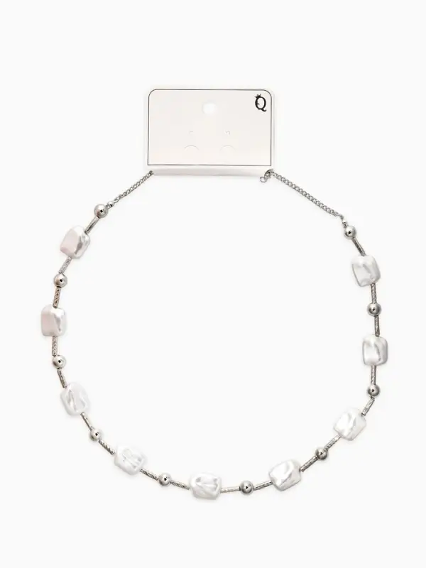 Бусы "Жемчуг" майорика прямоугольник, цвет белый в серебре