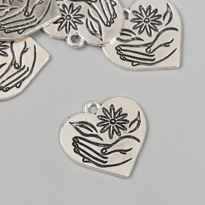 Металлический элемент, декоративная подвеска &laquo;Ромашка в руке: Сердце&raquo; набор 5 шт 2,3х2,5 см   108836