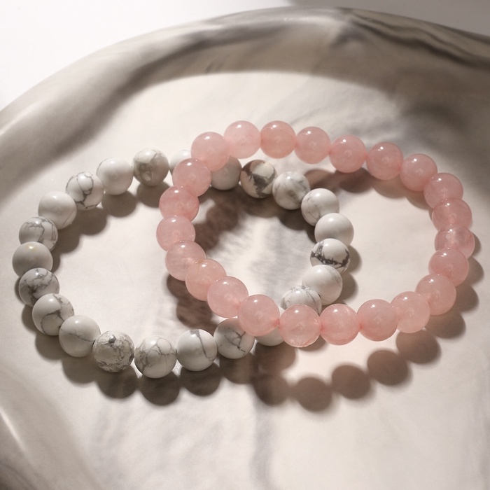 Набор браслетов 2 шт., шар №8 &laquo;Кахолонг и Кварц розовый&raquo;, 5,5 см