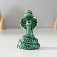 Сувенир керамика "Зелёная кобра в короне" с золотом 4х4,5х7,5 см