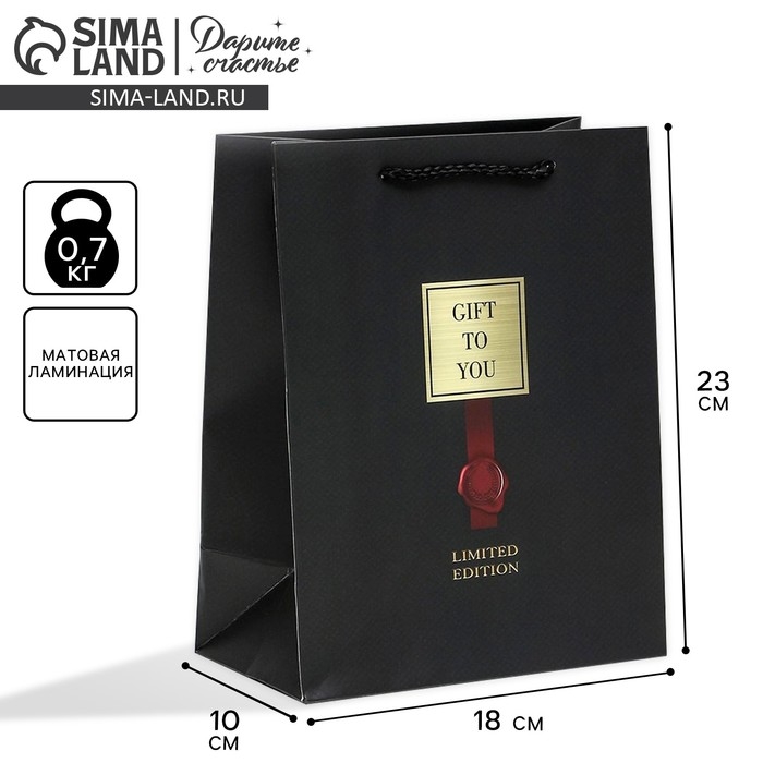 Пакет подарочный ламинированный вертикальный, упаковка, &laquo;Gift to you&raquo;, MS 18 х 23 х 10 см