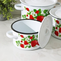 Набор эмалированных кастрюль «Клубничная поляна», 3 предмета: 1,5 л 2,9 л 3,9 л Набор эмалированных кастрюль «Клубничная поляна», 3 предмета: 1,5 л 2,9 л 3,9 л